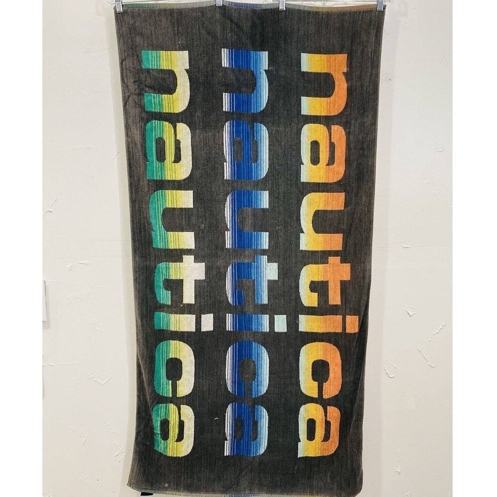 Nautica Authentic 100% Cotton Beach Towel 59x30" Vintage Orange Green Blue Big